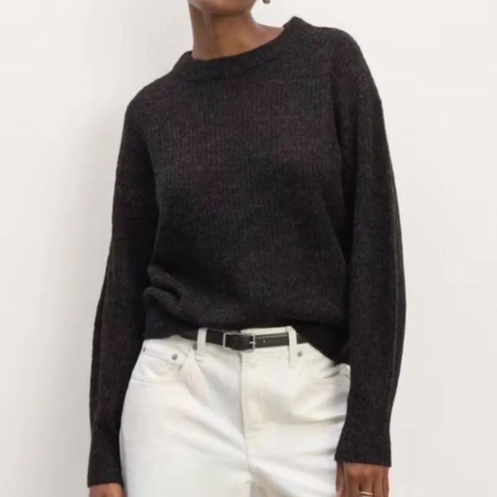 Everlane Cocoon Crew Sweater Alpaca Wool Blend Heathered Black Gray Medium